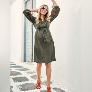Boden Heidi Green Tassel Jersey Dress